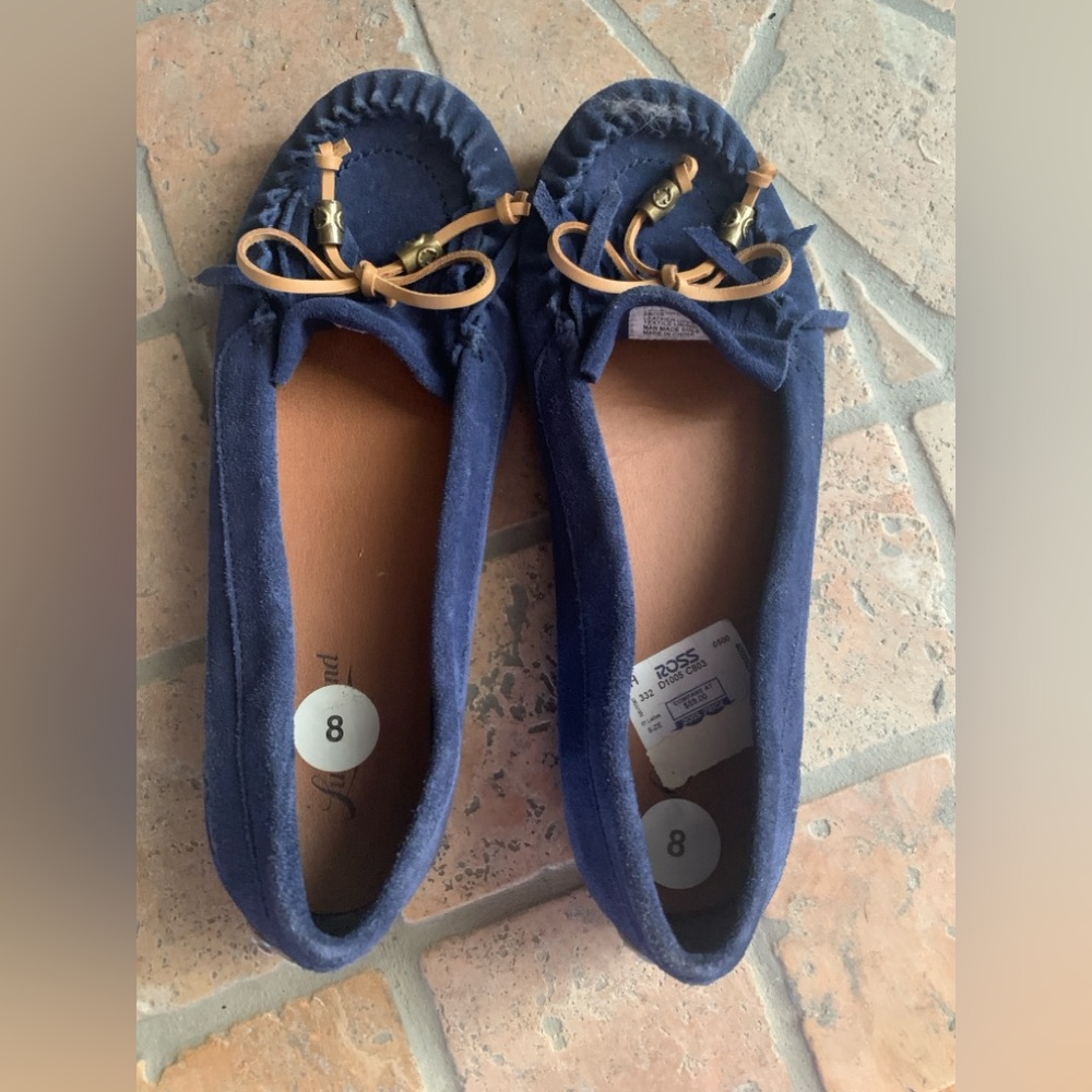 Lucky Brand Aimee Blue Suede Moccasins with Tan Accents - Picture 10 of 10